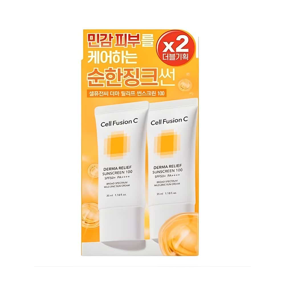 Cell Fusion C Derma Relief Sunscreen 100 SPF50 - Nawilżający Krem z Cynkiem - 2 x 35 ml